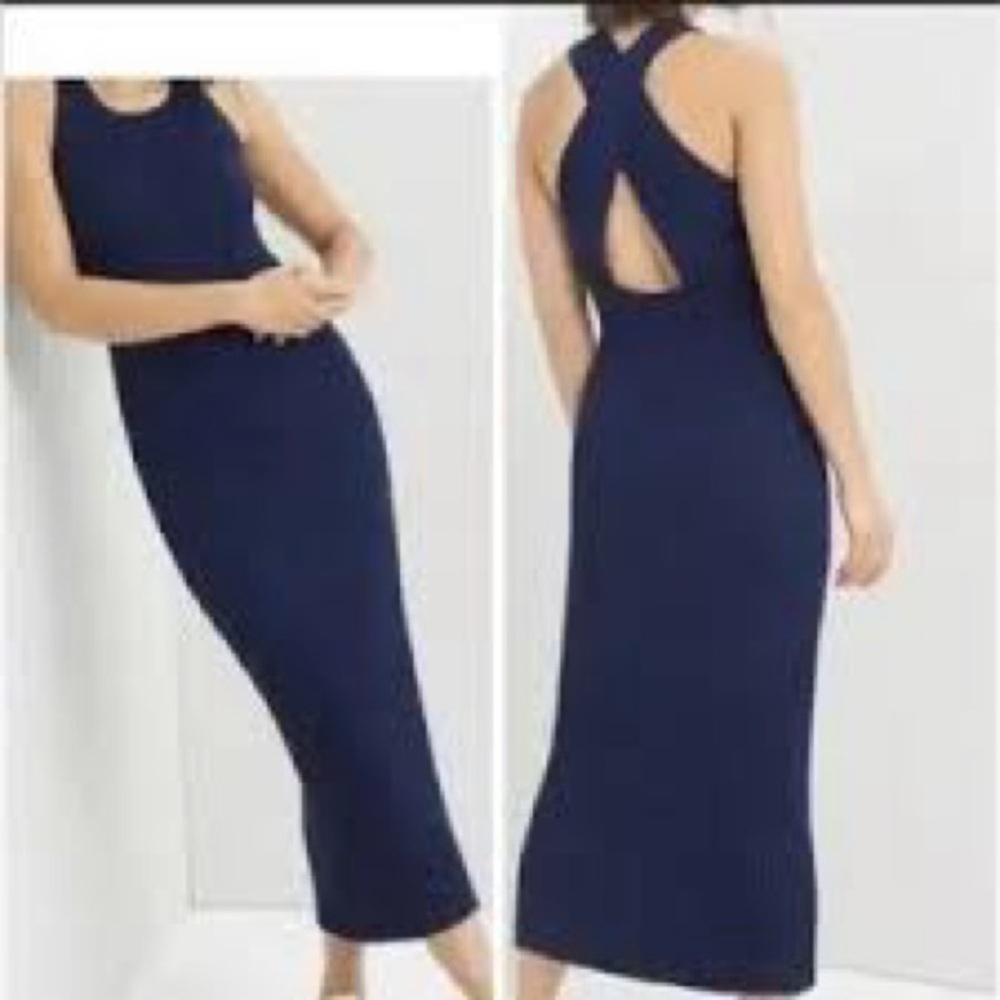 Anthropologie‎ Saturday Sunday Knit Ribbed Maxi Dress Cross Back Flattering Sz S